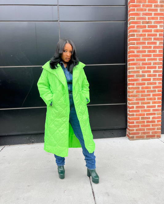 Neon green diamond pattern coat