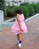 Powder pink ruffle mesh dress