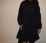 Long black ruffle dress